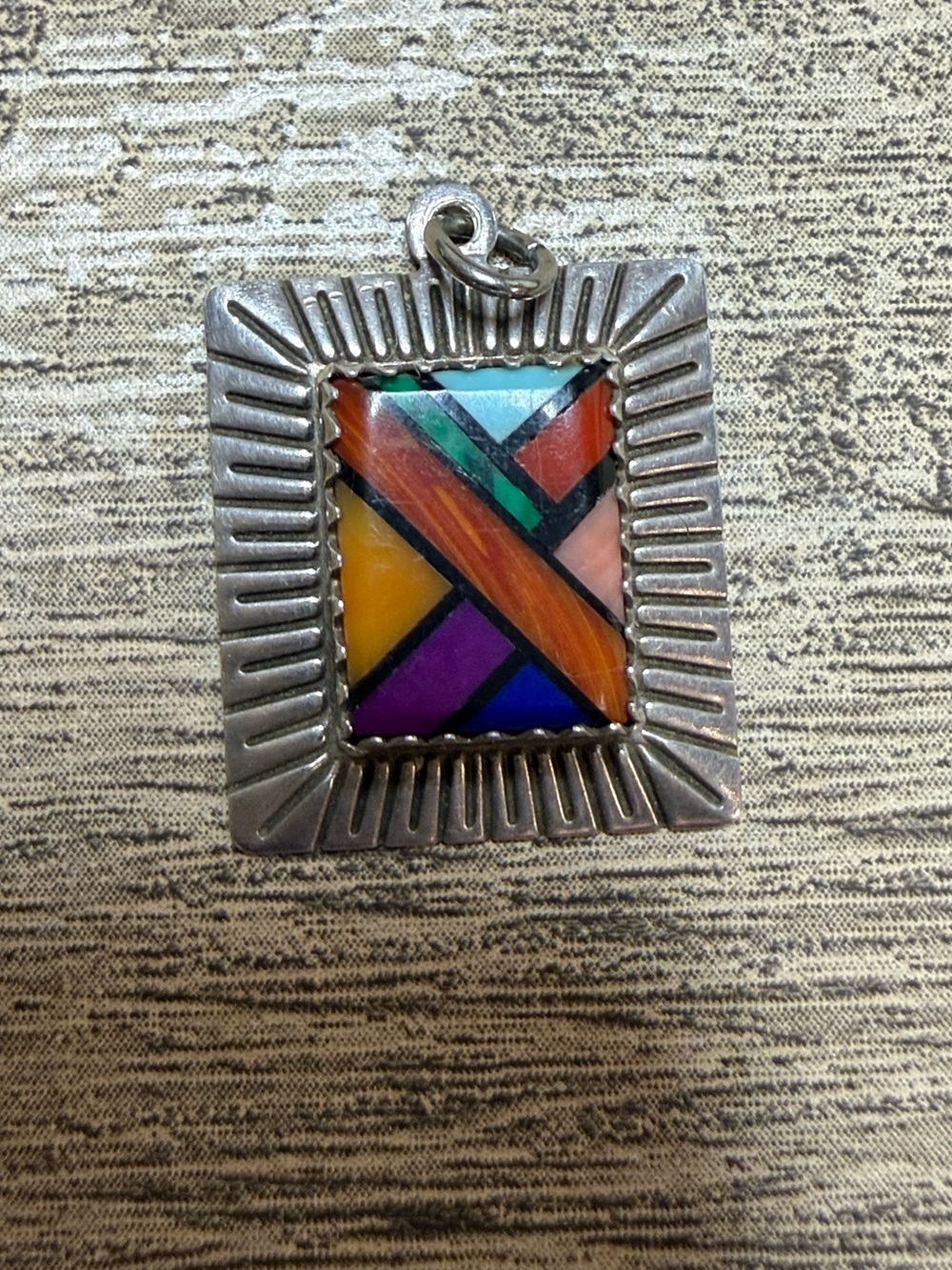 Colorblock Inlay Square Pendant Necklace - Multicolor